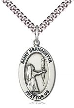 STERLING SILVER ST BERNADETTE PENDANT WITH CHAIN - 1" x 5/8"