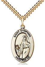 14KT GOLD FILLED ST DYMPHNA PENDANT WITH CHAIN - 1" x 5/8"