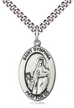 STERLING SILVER ST DYMPHNA PENDANT WITH CHAIN - 1" x 5/8"