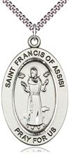 STERLING SILVER ST FRANCIS OF ASSISI PENDANT WITH CHAIN - 1" x 5/8"