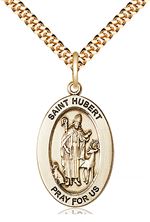 14KT GOLD FILLED ST HUBERT OF LIEGE PENDANT WITH CHAIN - 1" x 5/8"