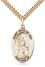 14KT GOLD FILLED ST JOAN OF ARC PENDANT WITH CHAIN - 1" x 5/8"