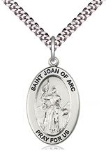 STERLING SILVER ST JOAN OF ARC PENDANT WITH CHAIN - 1" x 5/8"