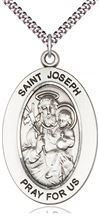 STERLING SILVER ST JOSEPH PENDANT WITH CHAIN - 1" x 5/8"