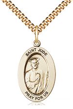 14KT GOLD FILLED ST JUDE THADDEUS PENDANT WITH CHAIN - 1" x 5/8"