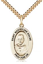 14KT GOLD FILLED ST MAXIMILIAN KOLBE PENDANT WITH CHAIN - 1" x 5/8"