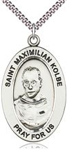 STERLING SILVER ST MAXIMILIAN KOLBE PENDANT WITH CHAIN - 1" x 5/8"