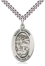 STERLING SILVER ST MICHAEL THE ARCHANGEL PENDANT WITH CHAIN - 1" x 5/8"