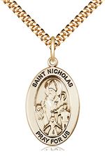 14KT GOLD FILLED ST NICHOLAS PENDANT WITH CHAIN - 1" x 5/8"
