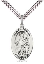 STERLING SILVER ST NICHOLAS PENDANT WITH CHAIN - 1" x 5/8"
