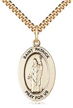 14KT GOLD FILLED ST PATRICK PENDANT WITH CHAIN - 1" x 5/8"