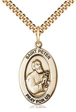 14KT GOLD FILLED ST PETER THE APOSTLE PENDANT WITH CHAIN - 1" x 5/8"