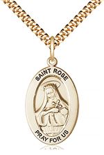 14KT GOLD FILLED ST ROSE OF LIMA PENDANT WITH CHAIN - 1" x 5/8"