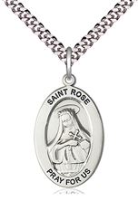 STERLING SILVER ST ROSE OF LIMA PENDANT WITH CHAIN - 1" x 5/8"