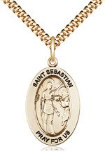 14KT GOLD FILLED ST SEBASTIAN PENDANT WITH CHAIN - 1" x 5/8"