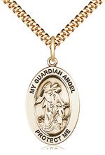 14KT GOLD FILLED GUARDIAN ANGEL W-CHILD PENDANT WITH CHAIN - 1" x 5/8"