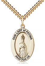 14KT GOLD FILLED O-L OF FATIMA PENDANT WITH CHAIN - 1" x 5/8"