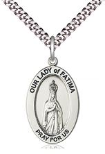 STERLING SILVER O-L OF FATIMA PENDANT WITH CHAIN - 1" x 5/8"