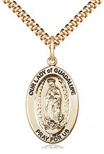 14KT GOLD FILLED O-L OF GUADALUPE PENDANT WITH CHAIN - 1" x 5/8"