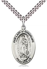 STERLING SILVER O-L OF GUADALUPE PENDANT WITH CHAIN - 1" x 5/8"