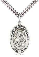 STERLING SILVER O-L OF PERPETUAL HELP PENDANT WITH CHAIN - 1" x 5/8"