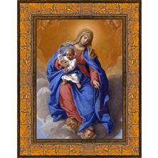 OUR LADY OF THE ROSARY PRINT IN AMBER MOTHER OF PEARL FRAME