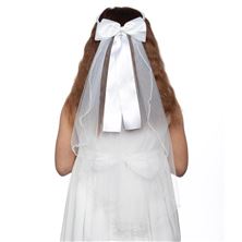 FIRST COMMUNION VEIL WITH RHINESTONE BAND and BOW