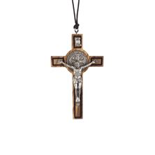 ST. BENEDICT OLIVE WOOD CRUCIFIX ON CORD