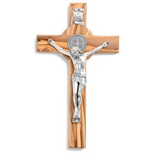 ST. BENEDICT OLIVE WOOD WALL CRUCIFIX - 9 1/2"