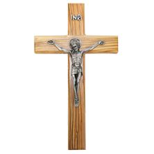 OLIVE WOOD CRUCIFIX PEWTER CORPUS - 9½"