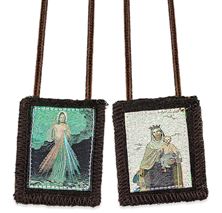 OUR LADY OF MT. CARMEL BROWN WOOL SCAPULAR WITH DIVINE MERCY