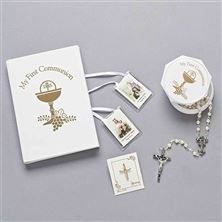 WHITE AND GOLD 5-PIECE FIRST COMMUNION SET OF GIRLS