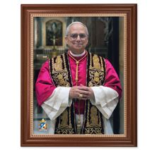 POPE LEO XIV OFFICIAL PORTRAIT IN BROWN WOOD FRAME (13 ½” x 16 ½”)