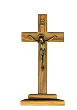 OLIVE WOOD CRUCIFIX ON STAND - 7 INCH