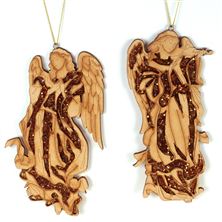 SET OF TWO MOSAIC ANGEL ORNAMENTS WITH LASER WOOD FINISH