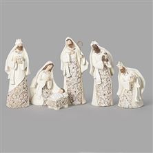 SIX PIECE NATIVITY SET WITH POINSETTIA PATTERN