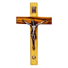 OLIVE WOOD CRUCIFIX WITH STONE