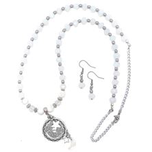 MOTHER OF PEARL and CRYSTAL OUR FATHER PRAYER - NECKLACE (26") and EARRING SET (AQUINAS)