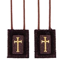 CRUSADER'S BROWN WOOL SCAPULAR WITH GOLD CROSS