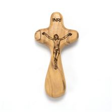 OLIVE WOOD COMFORT CRUCIFIX - JESUS LOVES YOU!