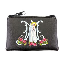 O.L. OF FATIMA BLACK LEATHERETTE ROSARY POUCH