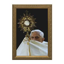 POPE BENEDICT XVI WITH MONSTRANCE IN GOLD FRAME - 7" X 10"