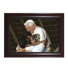 POPE BENEDICT WITH CHILDREN IN CHERRY FRAME - 10" x 7"