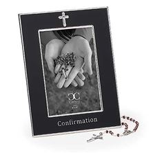 BLACK AND SILVER CONFIRMATION FRAME WITH ROSARY - 6" X 8"