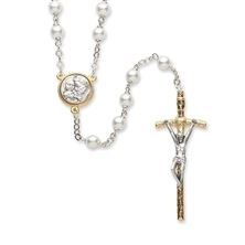 HOLY FAMILY PEARLIZED GLASS BEAD ROSARY