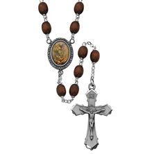 ST. MICHAEL BROWN WOOD BEAD ROSARY