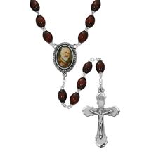 ST. PIO BROWN WOOD BEAD ROSARY
