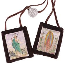 WOOL BROWN SCAPULAR WITH BENEDICTINE MEDAL (GUADALUPE/JUDE)