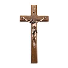 WALNUT CRUCIFIX WITH GENUINE ANTIQUE COPPER CORPUS - 12"