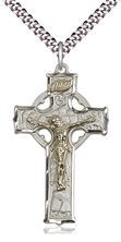 TWO-TONE MENS CELTIC CRUCIFIX PENDANT WITH CHAIN